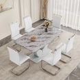 thumbnail image 1 of JUFU Dining Table Set for 6, Faux Marble Table and Chairs Set of 6, Modern Dining Room Table Set for 6, Rectangle Gray Dining Table Set for 6 with Pu Leather White Chairs, Ideal for Dining Room, 1 of 11