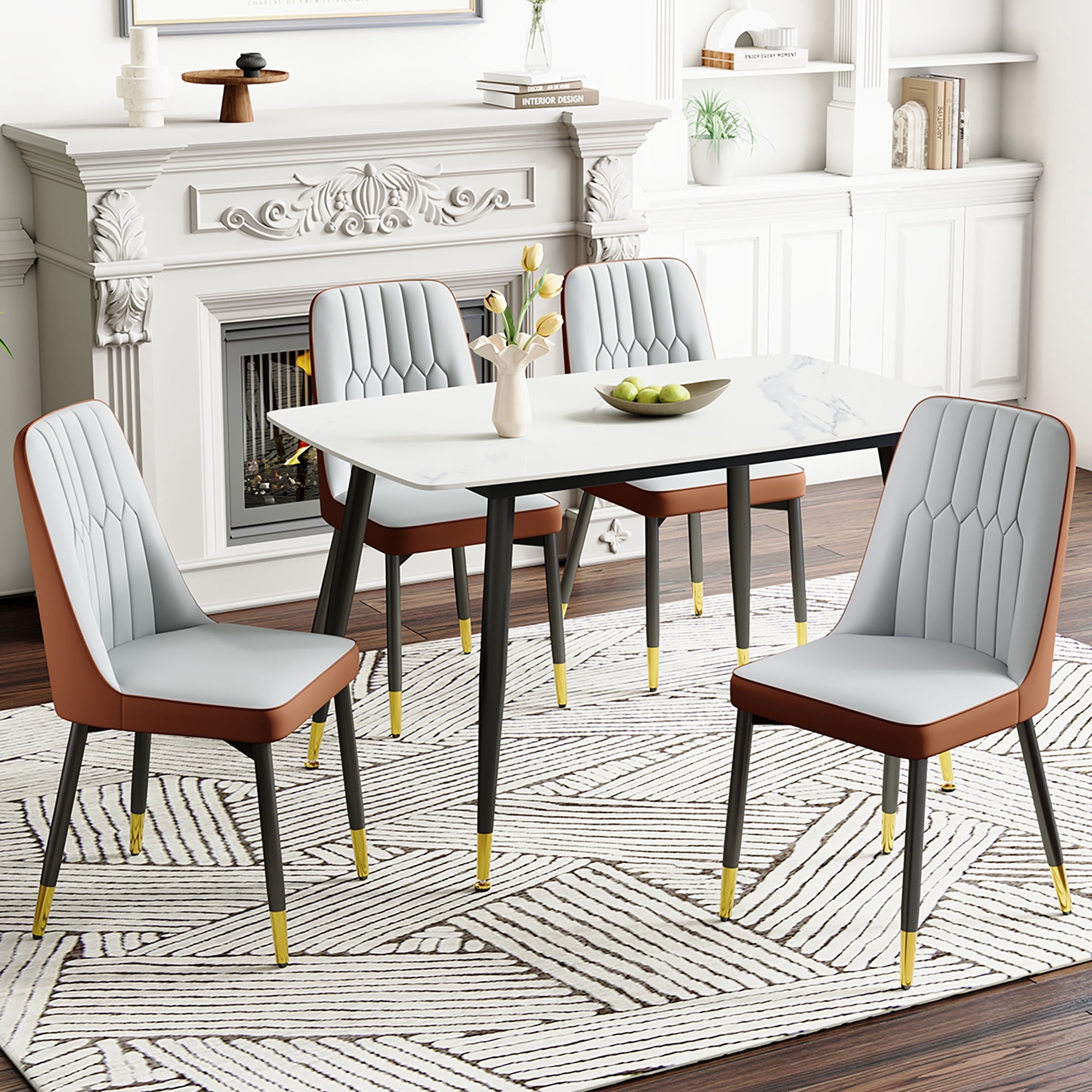 JUFU Modern Dining Chairs, Set of 4, Upholstered Kitchen Chairs Mid ...