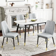 JUFU Modern Dining Chairs, Set of 4, Upholstered Kitchen Chairs Mid Century Armless Faux Leather Chairs(Light Gray)