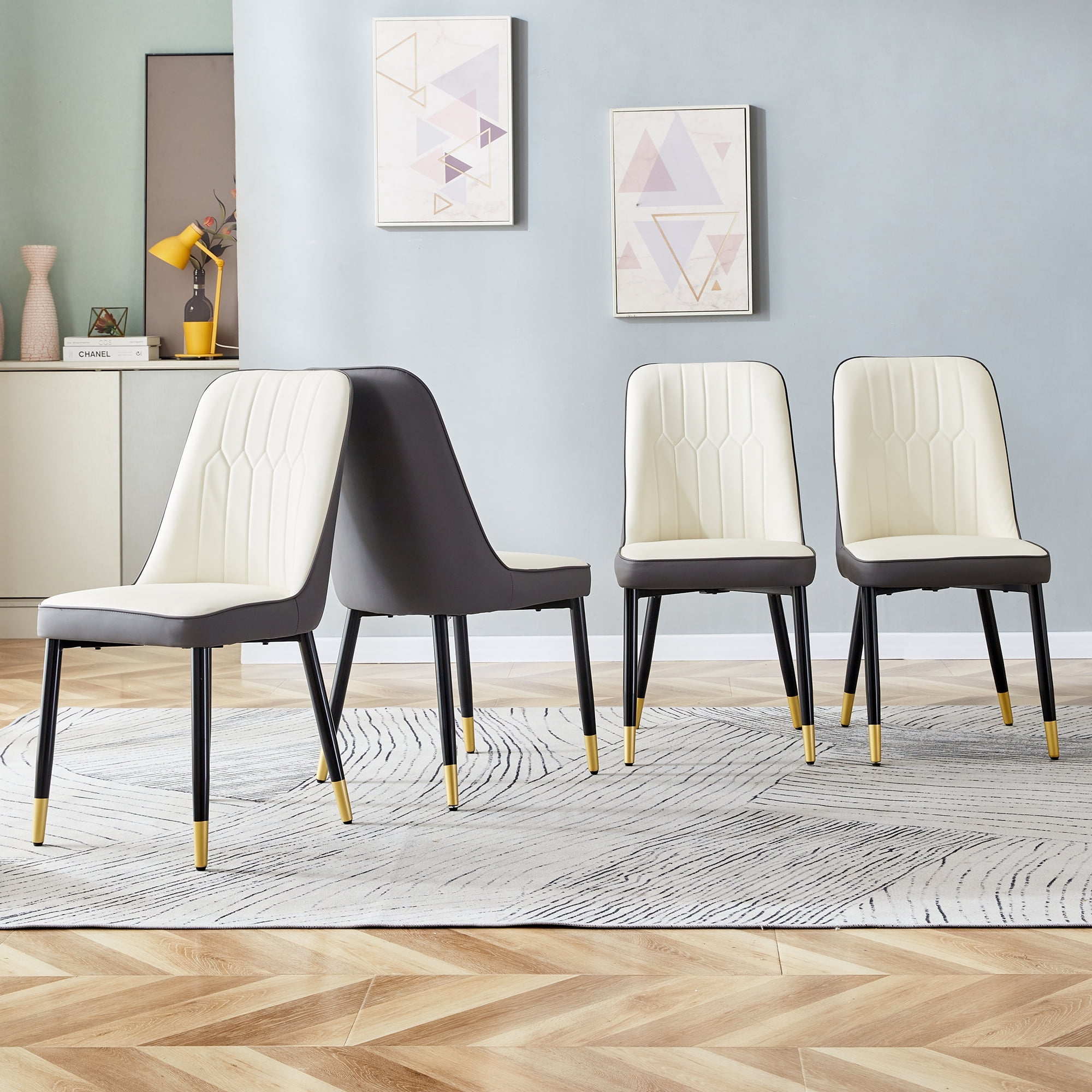JUFU Modern Dining Chairs, Set of 4, Upholstered Kitchen Chairs Mid ...