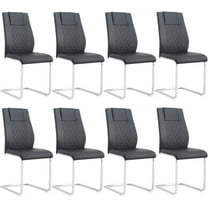 JUFU Modern Dining Chairs Set of 6, Armless Black Faux Leather with Chrome Legs