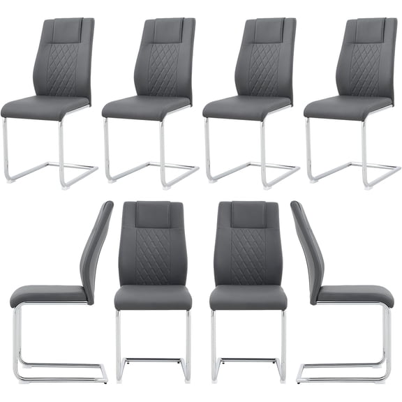 JUFU Modern Dining Chairs Set of 6, Armless Gray Faux Leather with Chrome Legs