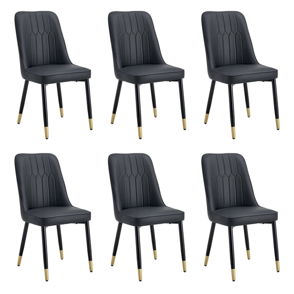 JUFU Modern Dining Chairs Set of 6, Black Faux Leather Upholstered with Black Metal Legs for Kitchen/Dining Room