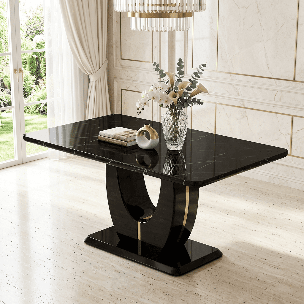 JUFU Modern Dining Table for 6 , 63'' Faux Marble Table with MDF Marble Tabletop, Easy Assembly Kitchen and Dining Room Table with Durable Frame, Scratch and Heat Resistant, Ideal for Dining Room