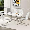 thumbnail image 1 of JUFU Modern Dining Table Set for 4, 55" White Dining Table and 4 Upholstered PU Leather Chairs with Silver Metal Legs, Ideal for Kitchen and Dining Room, 1 of 10