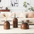 thumbnail image 1 of JUFU Nesting Coffee Table Set of 3, Round Glass Coffee Table Set, Modern Living Room Table for Small Space, Wood Grain Base, 1 of 8