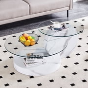 JUFU 42 White Tiered Coffee Table, Tempered Glass Top with MDF Base for Small Living Room