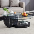 thumbnail image 1 of JUFU 42″ Black Tempered Glass & MDF Round Coffee Table 2‑Tier Modern Center Table for Living Room, 1 of 11