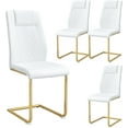 thumbnail image 1 of JUFU Set of 4 White Faux Leather Dining Chairs with Gold Metal Legs, Upholstered High Back Chairs for Dining Room Kitchen, 1 of 8