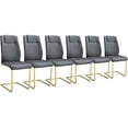 thumbnail image 1 of JUFU Set of 6 Gray Faux Leather Dining Chairs with Gold Legs, Modern High Back Armless Chairs for Kitchen or Dining Room, 1 of 10