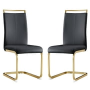 JUFU Upholstered Dining Chairs Set of 2, Modern Armless Side Chairs with Curvy Golden Metal Legs for Kitchen Home Office Bedroom, Black