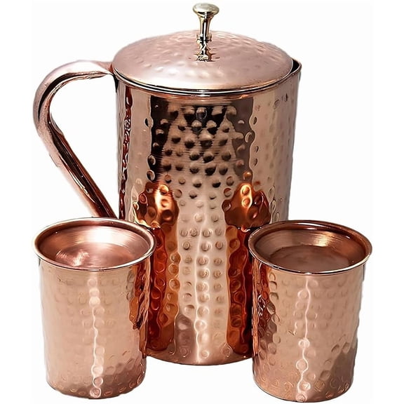 JUG SET Metal Pure Copper Water Bottle No Joint 1 Liter| Water Bottle | Copper Bottle | Gift Set | Office Use| Sports| Daily Use.