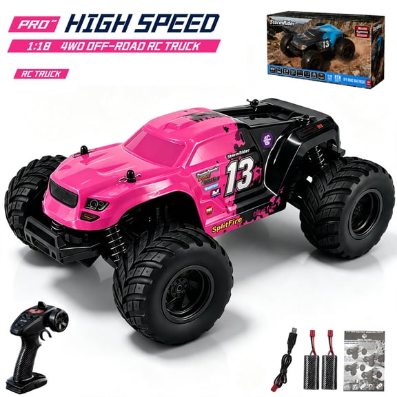 JUGAAD LIFE 1:18 Remote Control Monster Truck, All-Terrain 4WD RC Car, 2.4GHz Off-Road Vehicle with 2 Rechargeable Batteries, Perfect Gift for Teens & Adults - Purple