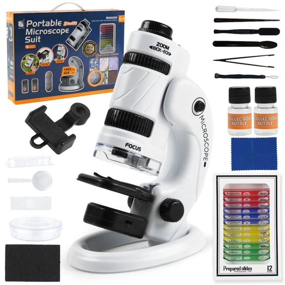 JUGAAD LIFE 2 in 1 Microscope for Kids, Science Kits for Beginner with LED , Removable Handheld Pocket Microscope with Phone Holder, Educational Toys Gift for Boys Girls Children 6 7 8 9 10