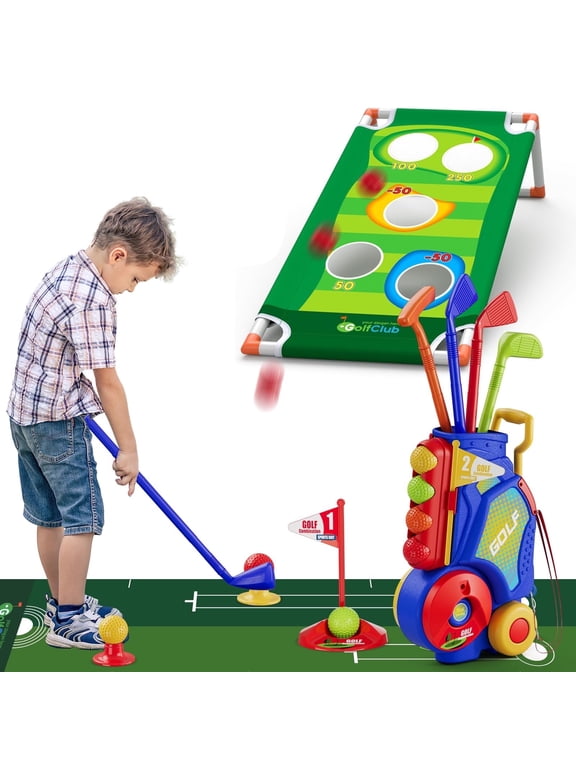 2 in 1 Kids Golf Toy Set Clubs Toddler Outdoor Sport Toys for Boys Girls Ages 3-6 Years Old Gifts Birthday (Blue)