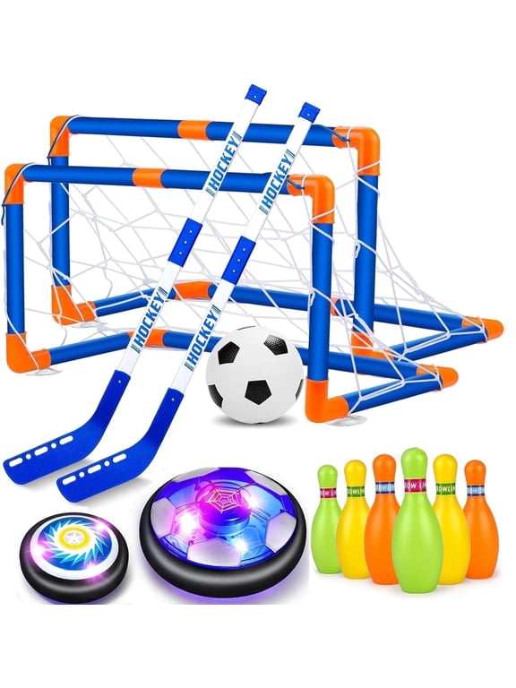 3 in 1 Hover Soccer Ball Hockey Bowling Toys Set for Kids Indoor/Outdoor Sports Games Toys for 3 4 5 6 7 8 Years Old Boys Girls Birthday Gifts