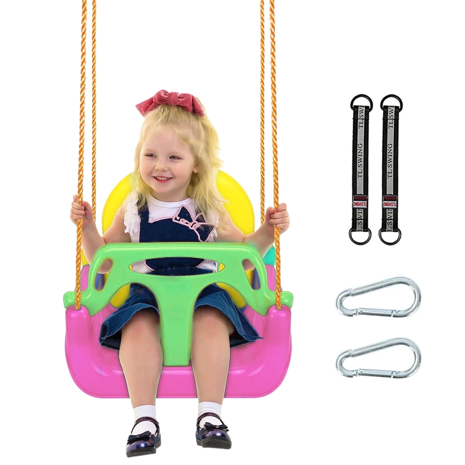 JUGAAD LIFE 3-in-1 Baby Swing Sets with Hanging Strap and Hooks - Toddler Swing Seat for Indoor/Outdoor Play, Anti-Flip, Snug & Secure Detachable Design - Pink