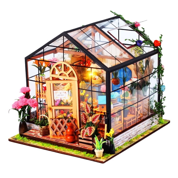 JUGAAD LIFE DIY Miniature House Kit, Mini Dollhouse Accessories Wooden Furniture Kit with LED Light, Tiny House Model, Birthday Gifts for Adults and Teens