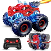 JUGAAD LIFE Dinosaur Remote Control Car 2.4GHz RC Monster Trucks for Boys Girls with Light, Sound & Spray, Dinosaur Toys Gift for Kids 3 4 5 6 7 8 Years Old-Red