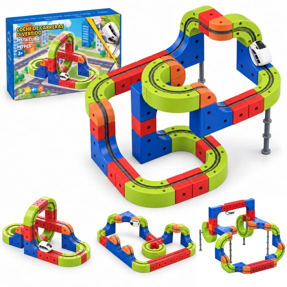 JUGAAD LIFE Electric Train Set for Kids, 117 PCS Flexible Train Tracks Race Car Track Building Toy for Boys and Girls 3 4 5 6 7 8 Years Old, STEM Learning Birthday Gift