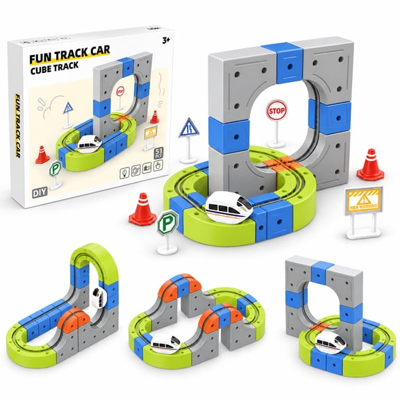 JUGAAD LIFE Electric Train Set for Kids, 51 PCS Flexible Train Tracks Race Car Track Building Toy for Boys and Girls 3 4 5 6 7 8 Years Old, STEM Learning Birthday Gift