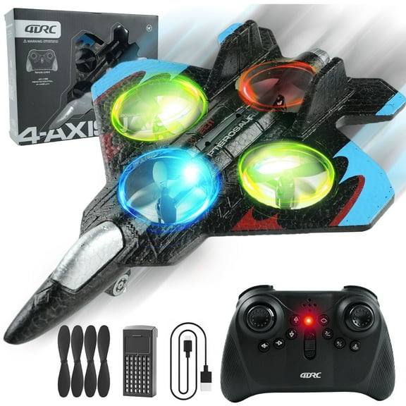 JUGAAD LIFE Foam Drone RC Plane for Kids Adults, 2.4GHZ Remote Control Airplane Fighter Jet Toys for Boys and Beginners, 360 Aircraft Plane with Light