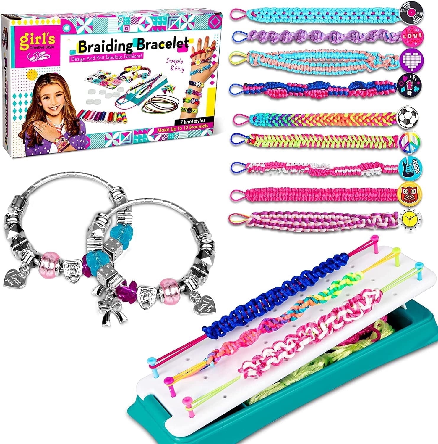 JUGAAD LIFE Friendship Bracelet Making Kit for Girls, 2 Charm Bracelet Making kit for Kids Ages 6-12, Arts and Crafts String Maker Tool, Birthday Gifts for Teen Girl, Party Activity Set
