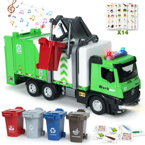 JUGAAD LIFE Garbage Truck Toys for Boys, Trash Can Lifter and Dumping Function, Play Vehicle with Light and Sounds, Birthday Gift for Girls Toddler Kids 3 4 5 6 7 Years Old