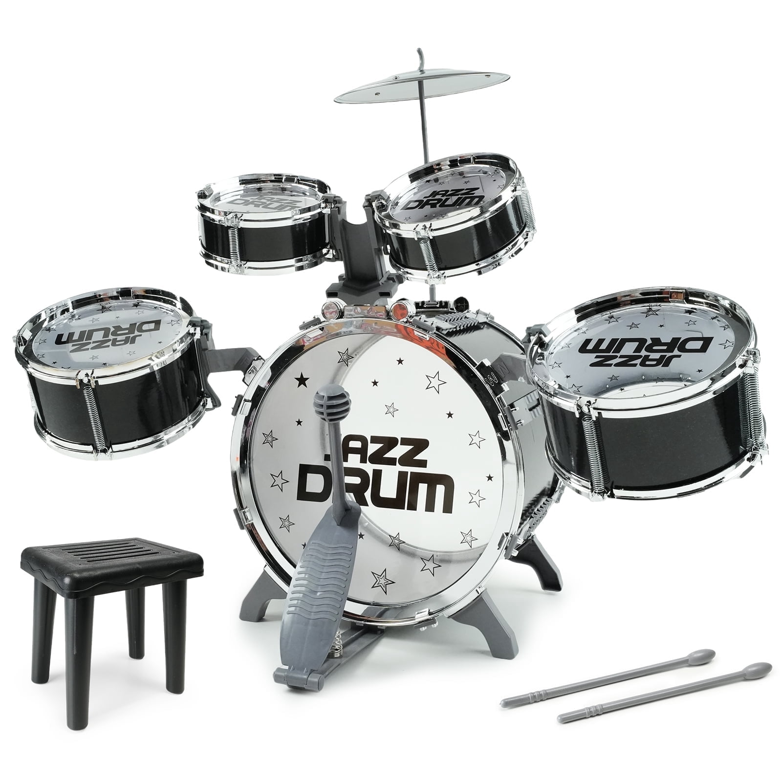 JUGAAD LIFE Kids Drum Set for Toddler 10-Piece Beginners Jazz Drum Set with Stools, Toys for Boys Girls Aged 3-14 Years Old Beginner Birthday Gift Black