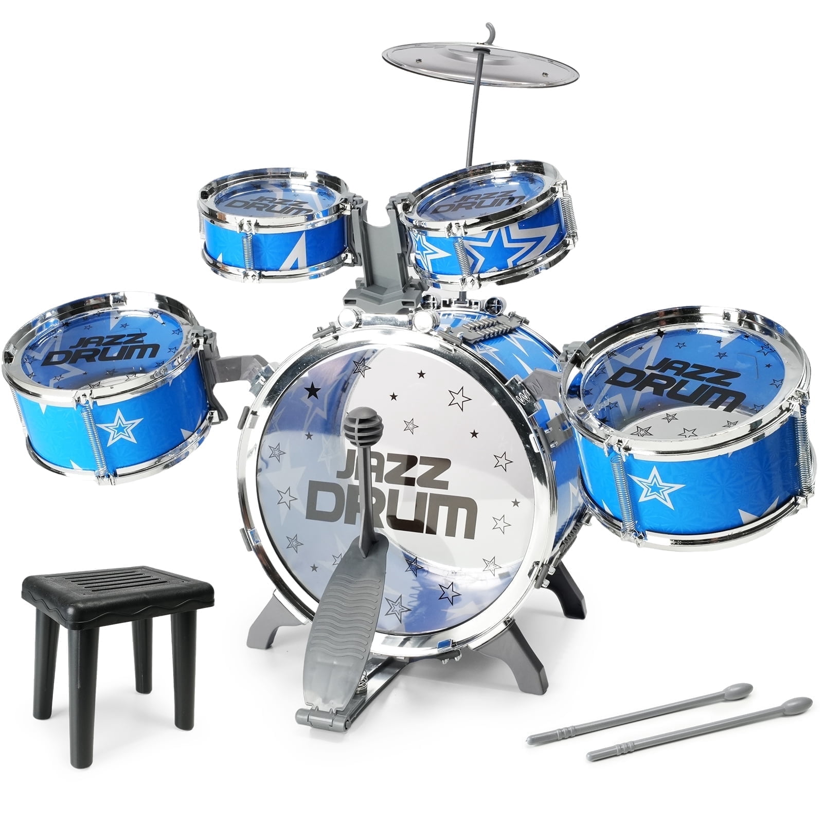 JUGAAD LIFE Kids Drum Set for Toddler 10-Piece Beginners Jazz Drum Set with Stools, Toys for Boys Girls Aged 3-14 Years Old Beginner Birthday Gift