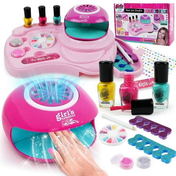 JUGAAD LIFE Kids Nail Polish Set Toys for Girls 6-12, All-in-One Nail Salon Art Kit with Nail Dryer, Birthday Gifts for Little Girls Kids Age 7 8 9 10