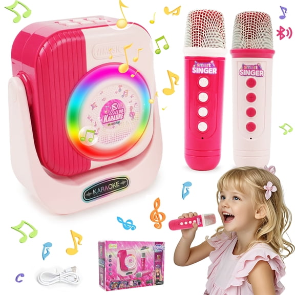 JUGAAD LIFE Mini Karaoke Machine for Kids, Portable Bluetooth Singing Speaker with 2 Wireless Microphones, Birthday Gifts Toys for Girls Boys Toddler 3 4 5 6 7 8 9 10 Years Old