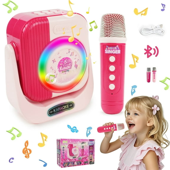 JUGAAD LIFE Mini Karaoke Machine for Kids, Portable Bluetooth Singing Speaker with 2 Wireless Microphones, Birthday Gifts Toys for Girls Boys Toddler 3 4 5 6 7 8 9 10 Years Old