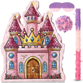 JUGAAD LIFE Princess Castle Pinata Party Supplies Pinata Bundle with Blindfold, Bat and Colorful Confetti for Girls Boys Kids Birthday Party Toys Game Decorations