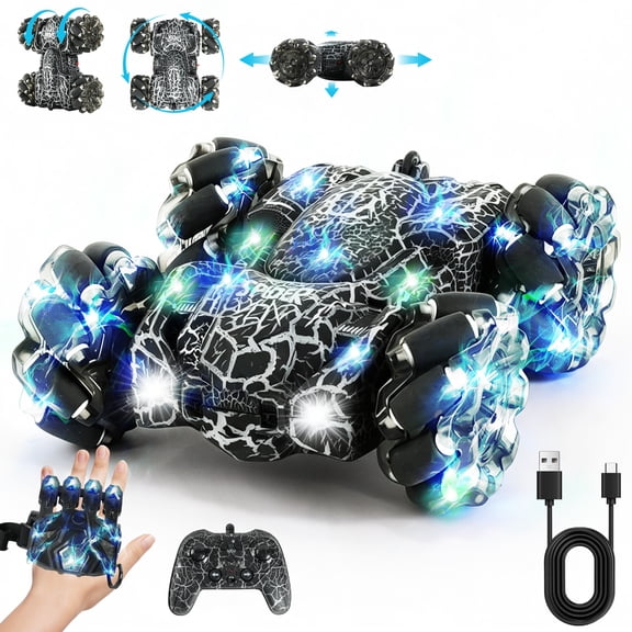 JUGAAD LIFE Remote Control Cars, RC Car Toys for Boys 5 6 7 8 9 10 Years Old Boys Girls, Gesture Sensing RC Stunt Car, Double Sided Race Car with Lights, Birthday Gift for Kids - Black