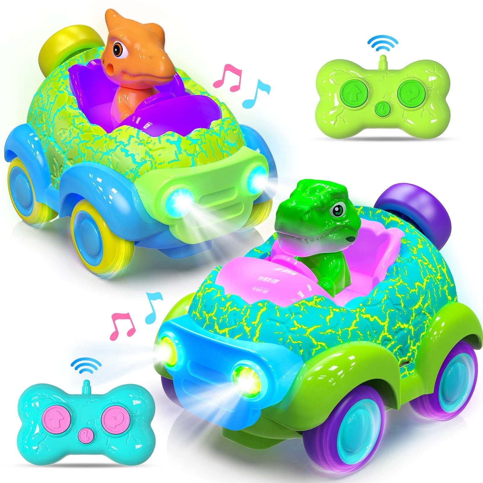 JUGAAD LIFE Remote Control Cars for Toddler, 2 Pack Dinosaur RC Cars ...
