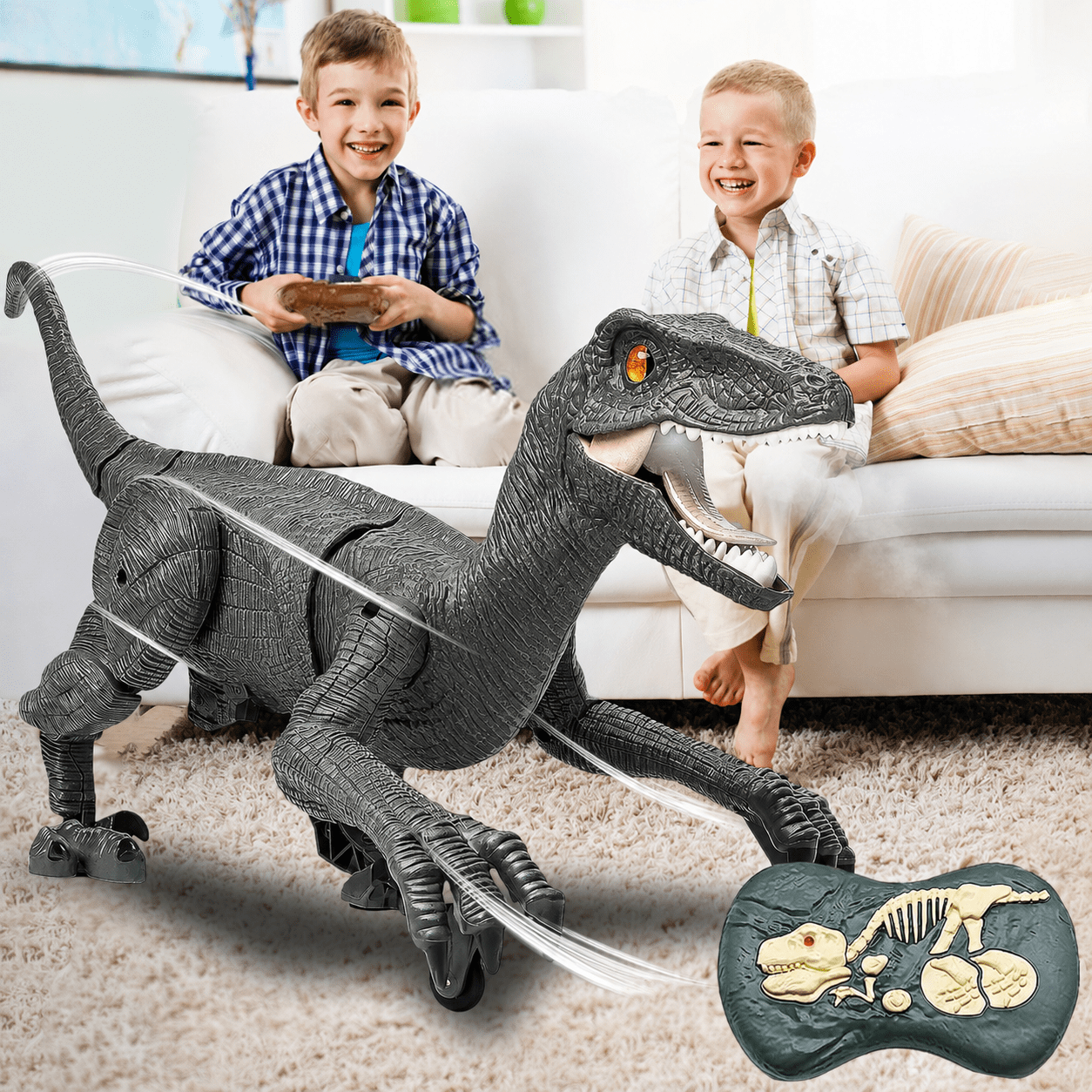 Jugaad Life Remote Control Dinosaur Toy, Walking RC T-Rex Robot, Lights ...