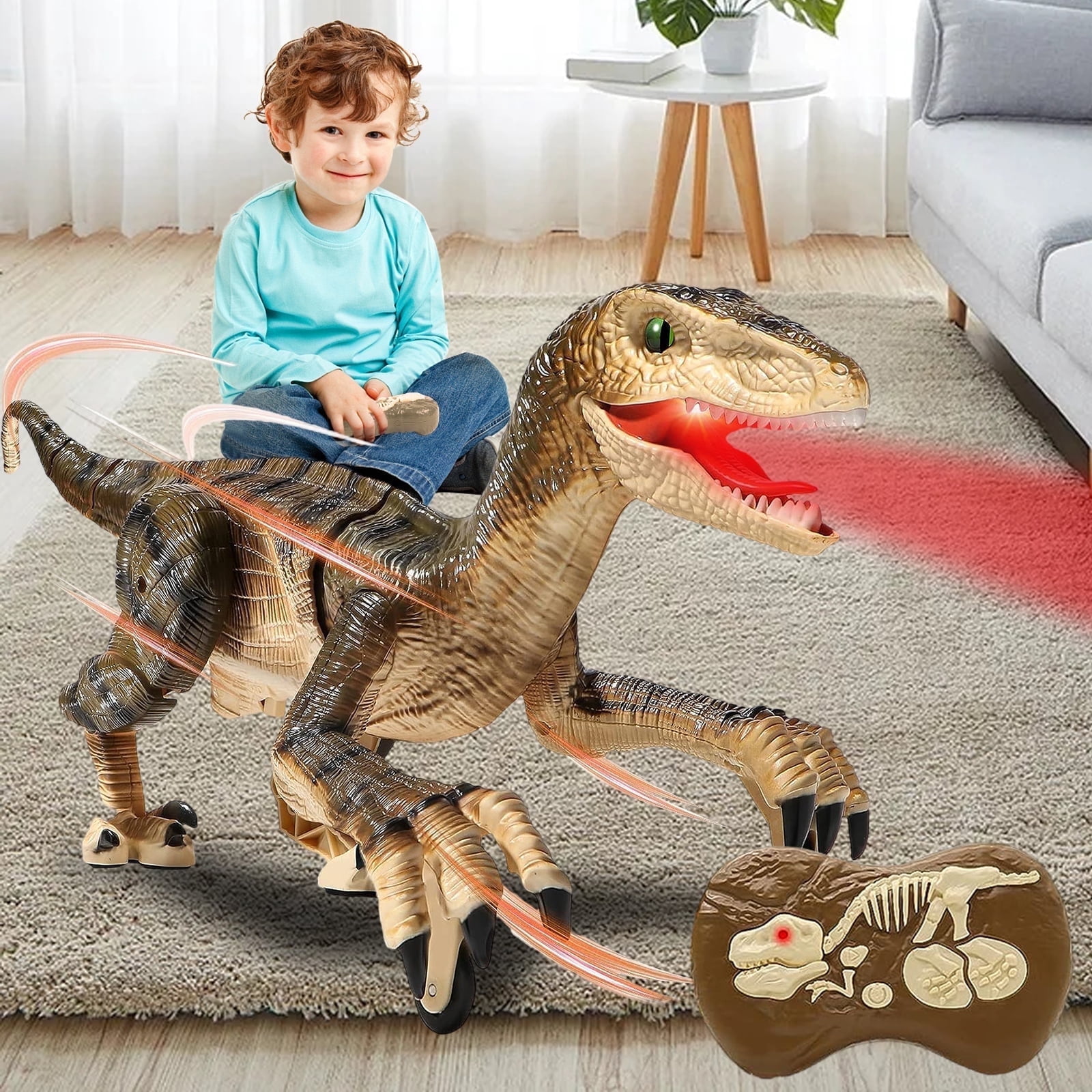 JUGAAD LIFE Remote Control Dinosaur Toys for Kids Boys Walking Robot RC T-Rex with Lights and Sounds Dinosaur Toy Gifts for Boys Girls Age 3-5, 5-7, 8-12 Years Old - Brown