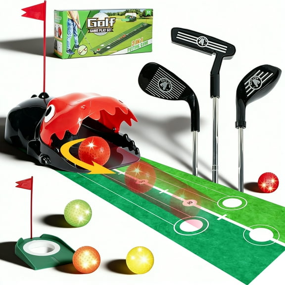 JUGAAD LIFE Toddler Golf Set Kids Toy Golf Clubs Set with Dinosaur Automatic Ball Returner 3 Clubs & Putting Mat Golf Game Indoor Outdoor Sport Toys Gift for Boys Girls 3 4 5 6  Years Old - Red