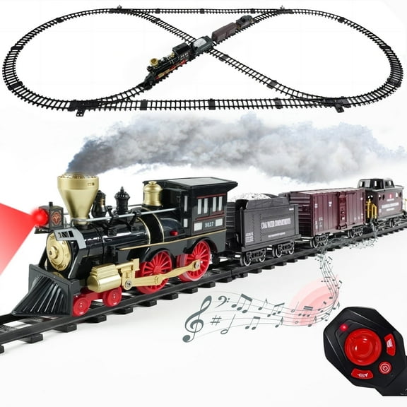 JUGAAD LIFE Train Set Electric Train Toy for Boys Girls with Adjustable Speed Remote Control, Smokes, Lights & Sound, Birthday Gifts for Kids 3-8 Years Old