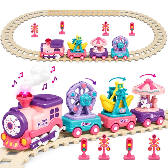 JUGAAD LIFE Train Set Toy for Toddlers, Electric Train Car Track Play Set with Steam, Light & Music, Birthday Gifts Toys for Boys Girls 2 3 4 5 Years Old