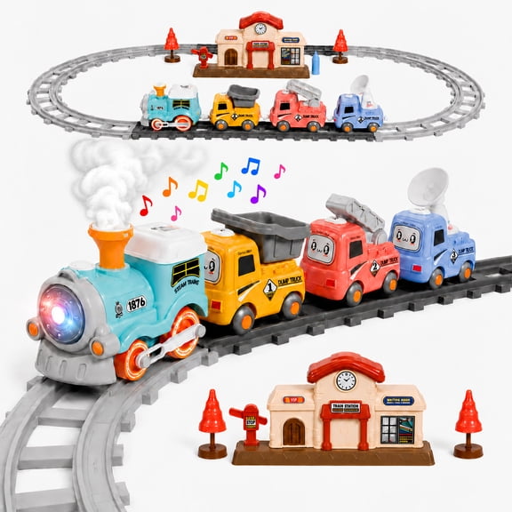 JUGAAD LIFE Train Set Toys for toddlers 2-4, Electric Train Track Set with Steam, Light & Music, Birthday Gifts for Boys Girls 3 4 5 Years Old