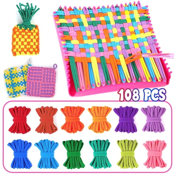 JUGAAD LIFE Weaving Loom Kit Toys for Kids and Adults, 108 PCS DIY Potholder Loops Arts and Crafts for Girls 6 7 8 9 10, Pot Holder Loom Knitting Kits, Birthday Gifts for Boys