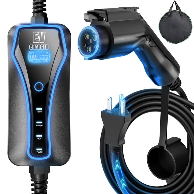 JUGACOOL EV Charger Level 2, NEMA 6-20 EV Charger, 110V-240V 16 Amp ... - Portable Electric Vehicle Home 240V Level 2