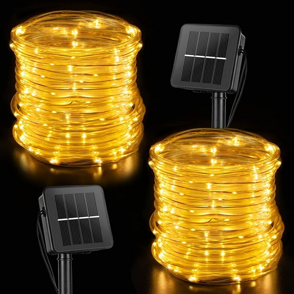 JUHEFA Solar Rope Lights 33FT 100LED for Pool, 8 Modes Outdoor Waterproof LED Solar for Fence,Gazebo,Yard,Walkway,Path,Garden Decor,2PACK, Warm White