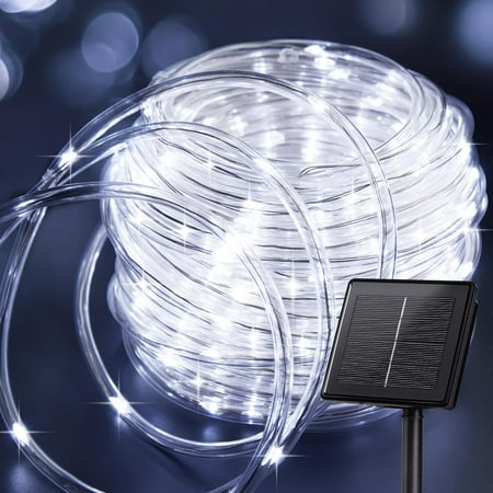 JUHEFA Solar Rope Lights 33FT 100LED for Pool, 8 Modes Outdoor Waterproof LED Solar for Fence,Gazebo,Yard,Walkway,Path,Garden Decor,White