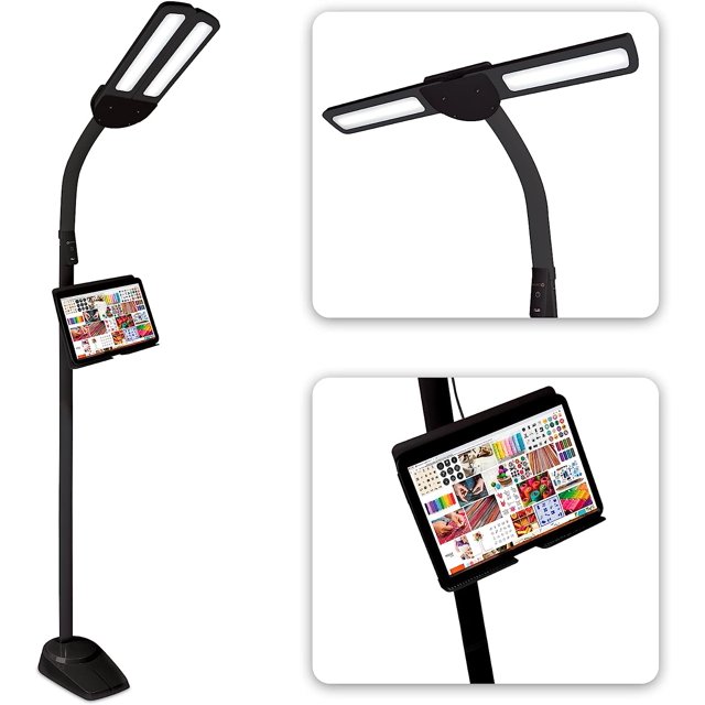 JUHOO Dual Shade LED Standing Floor Lamp with Adjustable Stand Wide