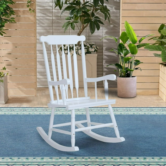 JUHOO Outdoor Wood Rocking Chair, Oversized Acacia Wood Slat Back