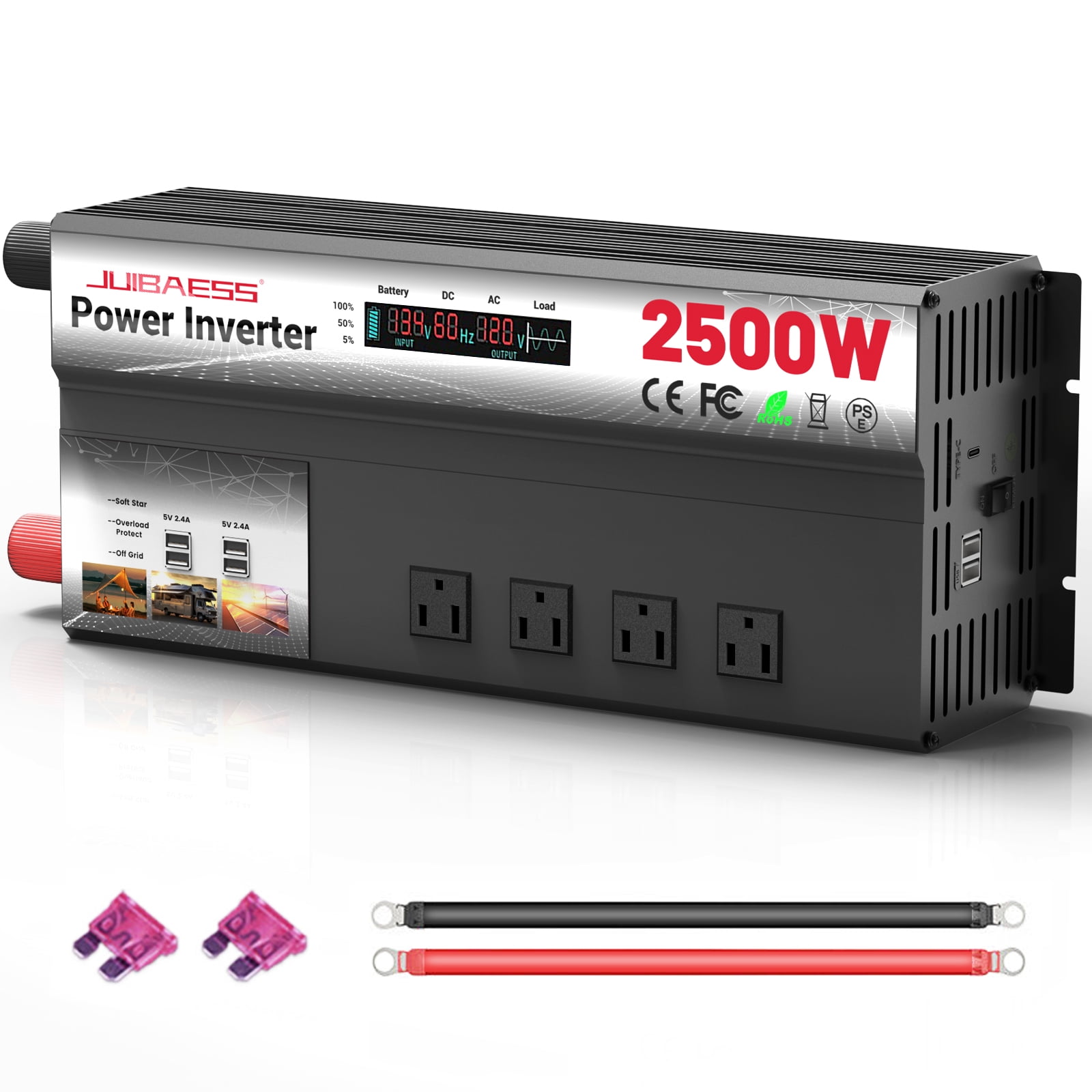 JUIBAESS 2500 Watt Power Inverters for Vehicles Inverter 12V to 110V