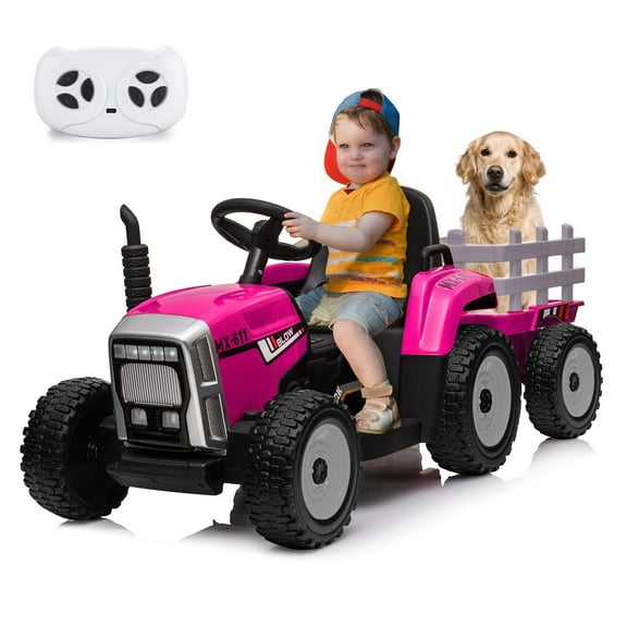 Sakiyr 12V Kids Ride On Car Electric Tractor with Trailer, Remote Control, 2+1 Gear Shift, EVA Treaded Tires, LED Headlights, MP3, USB